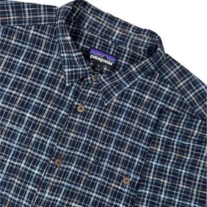 Patagonia Back Step Shirt Mens XL Blue Plaid Hemp Organic Cotton Outdoorsy Dad